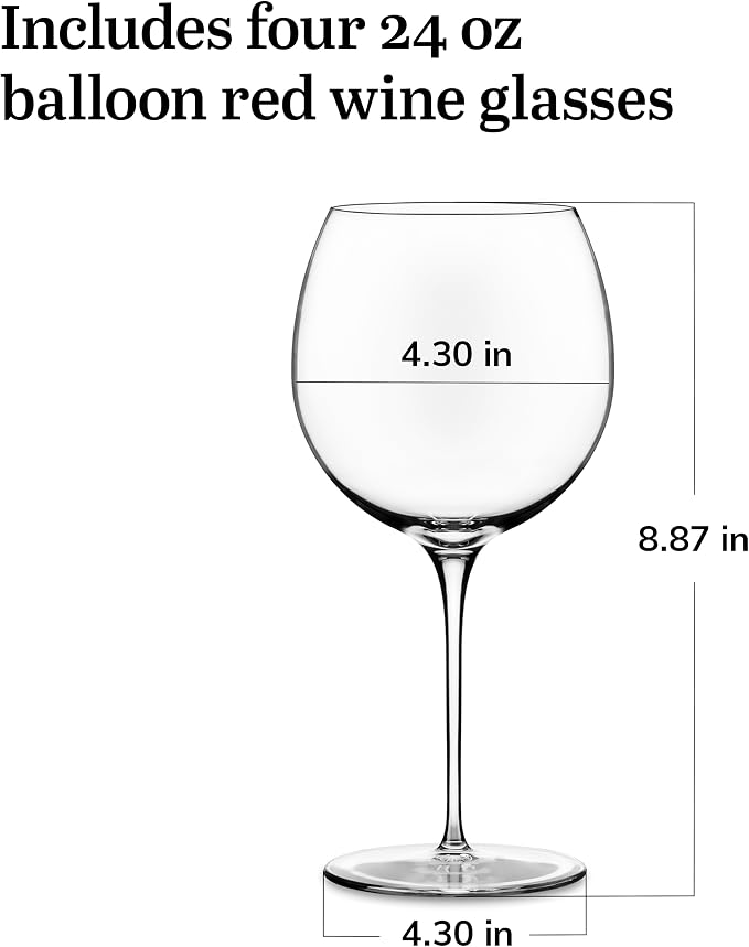 Libbey Signature Kentfield Balloon Wine Glasses, 24 Oz Elegant Large Red Wine Glasses Set of 4, Long Stem Glass Wine Glasses for Weddings, Birthdays, and More