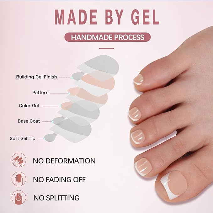 Misssix Press on Toenails Short, 216pcs French Tip Toe Nails Square in Box | Soft Gel False Toenail, Acrylic Soak off Fake Toe Nails for Women Nail Art DIY 15 Sizes