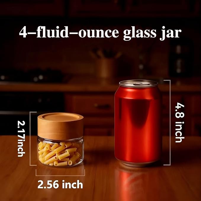 Glass Jars, 6-Pack, 4 Fl Oz (118 ml) | Feature inner plastic insert & seal; airtight for yogurt drinks, spices, seasonings, snack portioning & pantry