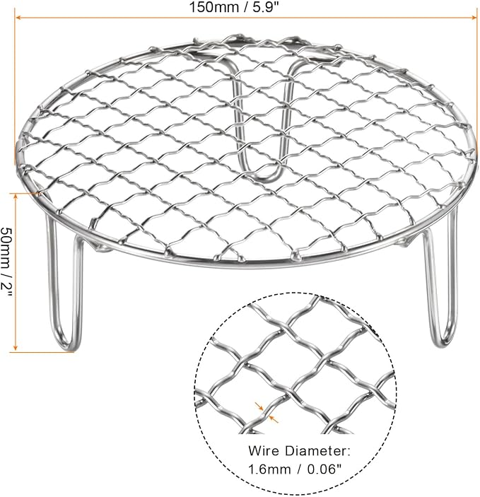 HARFINGTON Round Cooking Rack 5.9-inch Stainless Steel Cross Wire Barbecue Grill Net with 50mm Legs for Cooking Baking Steaming BBQ