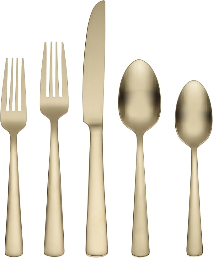Oneida Aptitude Champagne Satin 20-Piece Silverware Set for 4, Flatware | satin finish, dishwasher safe | includes knives, forks, and spoons | cutlery set for kitchen and dining