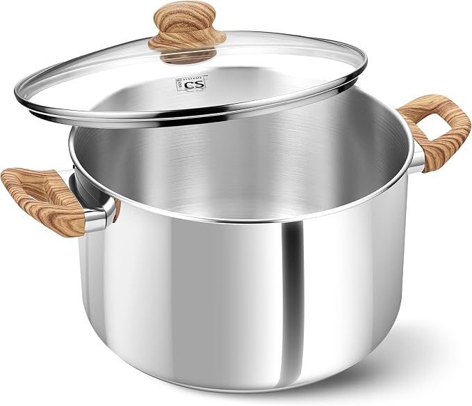 KOCH SYSTEME CS Stainless Steel Pot - 6 Quart Induction Stainless Steel Stock Pot with Lid for Pasta, Soup, Spaghetti, Steel Soup pots with Heat-Resistant Bakelite Double Handle, Dishwasher Safe