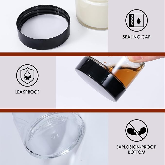 1oz Glass Jar with Lid,Hoa Kinh 40Pack Clear Cosmetic Glass Jars with Lids | Travel Jars with Inner Liners and Black Lids for Storing Lip and Body Scrub, Lotion, Body Butter, Bath Salts, Liquid