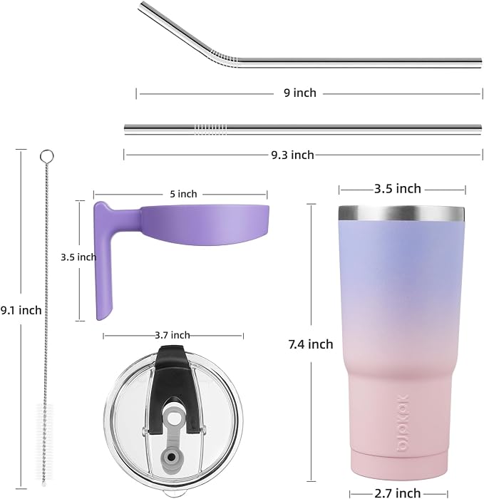 BJPKPK 20 oz Tumbler with Handle & Straw, Insulated Stainless Steel Mug | Double Wall Vacuum, Keeps Hot/Cold, Thermal Cup, BPA Free, Dishwasher Safe, Cupholder Fit, Coffee & Travel, Pastel Sunset