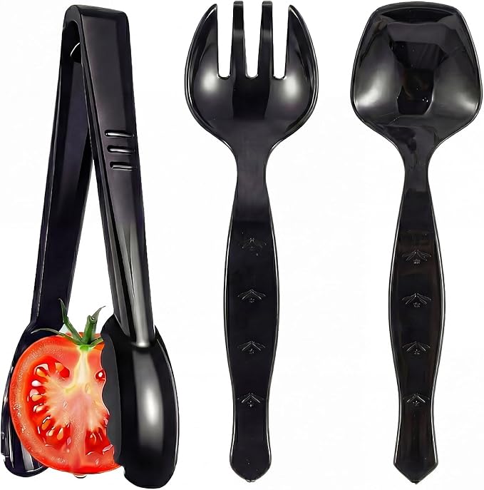 36 Pcs Disposable Plastic Serving Utensils Set, 9 Inch Black | Tongs, Forks & Spoons For Buffet, Catering, Restaurants, BBQs, Picnics, Weddings And Party Food Stations