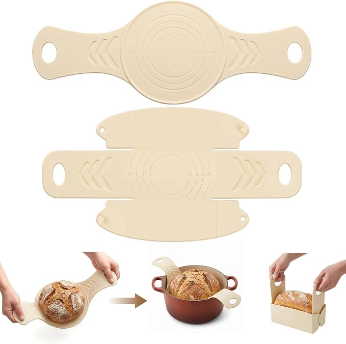 PHILORN Silicone Bread Sling for Dutch Oven, 2-Piece Oval & Round | Sourdough Baking Mat Set, 3mm & 1.8mm Thick Food-Grade Silicone, Non-Stick Reusable with Long Handles for Easy Dough Transfer