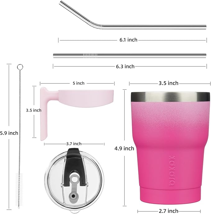 BJPKPK 10 oz Mini Tumbler with Lid, Straw & Handle, Insulated Steel Cup | Small, Spill Proof, Leak Proof, Thermal, Double Wall Vacuum, Sweatproof, Dishwasher Safe, BPA Free, Cherry Blossom