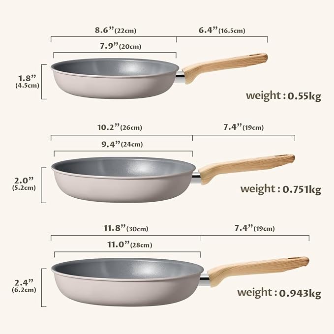 BLAZANT Non Stick Frying Pans Set, 3-Piece Ceramic Nonstick Skillets | PTFE & PFAS Free Pans 8" 9.5" & 11", Molecular-Bonded Seamless Base for Maximizes Induction Efficiency, Works on All Stoves