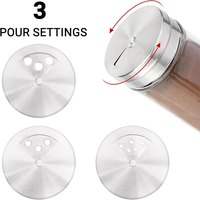 Segarty Spice Jar, 3 Pack 4 oz Glass Spice Jars with Shaker Lids, Clear Seasoning Organizer Spice Containers with Adjustable Pour Holes for Kitchen Cabinet, Salt Shakers with Stainless Lid