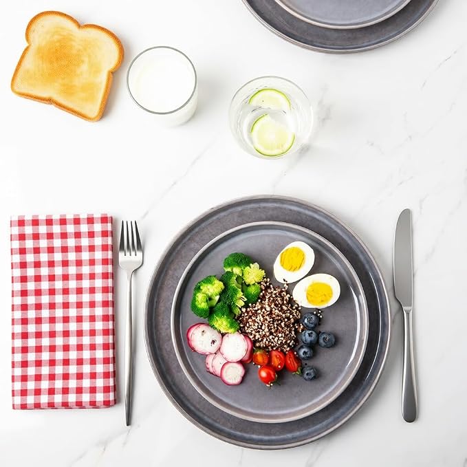 AmorArc Stoneware Dinnerware Sets for 6, 18Pcs Plates and Bowls Sets Dishes | Ceramic Round Reactive Glaze Dishes Set, Highly Scratch Resistant | Dishwasher & Microwave Safe Dishware