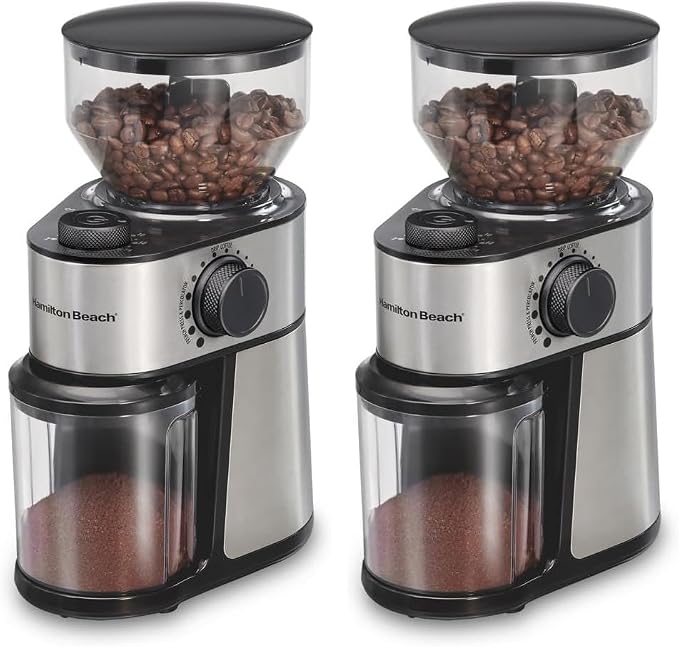 Hamilton Beach Electric Burr Coffee Grinder with Large 16oz Hopper & 18 Settings For 2-14 Cups, Stainless Steel (80385) (Pack of 2)