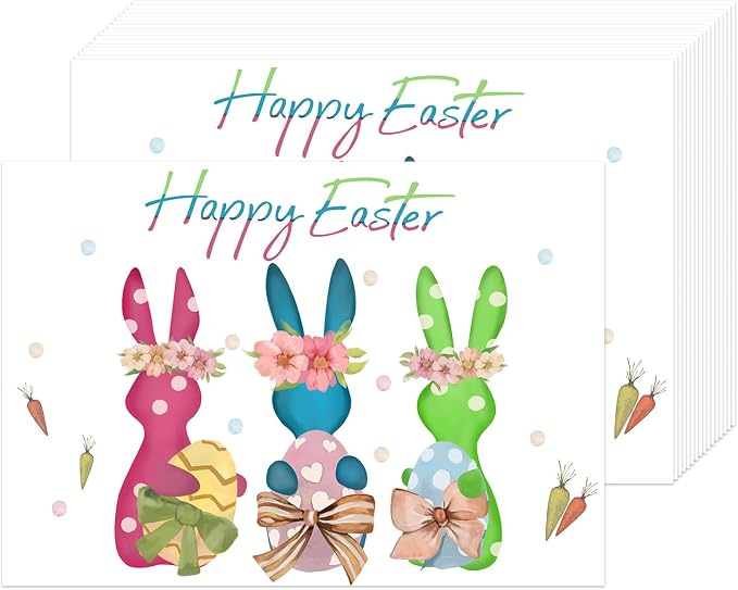 50 Pack Rabbits Colorful Eggs Happy Easter Placemat | s, Easter Theme Table Mats 16x11 inch Bunny Disposable Placement Mats for Seasonal Holiday Kitchen Dining Table Decoration