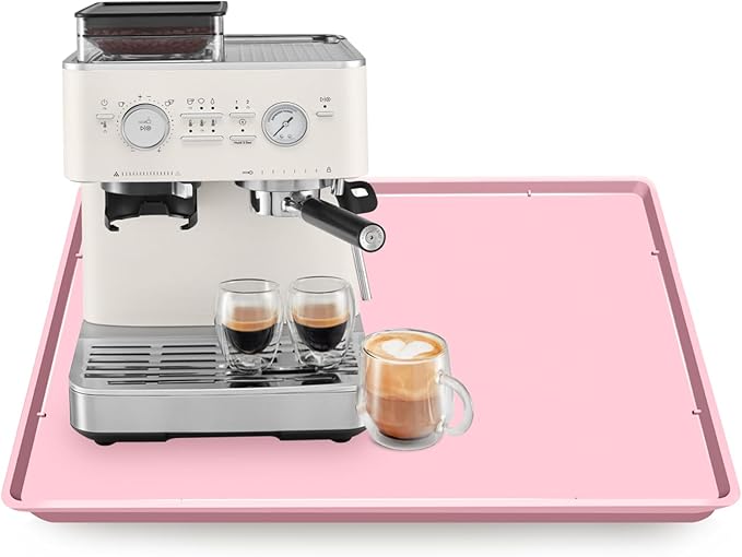 Silicone Coffee Maker Mat with Lip for Countertops, 19.7'' x 15'', Pink | Multi leak-proof coffee tray for countertop, non-slip silicone tray for under coffee machine espresso accessory, wipe-clean