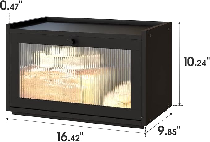 kiplant Large Bread Box for Kitchen Counter, Black Bamboo Bread Storage Container with Wavy Arcylic Transparent Door, Bamboo Wooden Farmhouse Bread Box for Your House