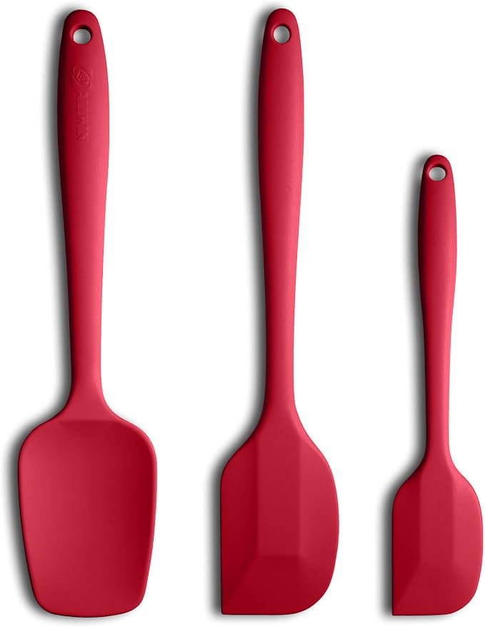 3-Piece Silicone Spatula Set, 600°F Heat Resistant, Wine Red | Stainless Steel Core, Silicone Rubber Spatulas for Nonstick Pans, Spatula, Spoonula and Mini Spatula for Cooking and Baking