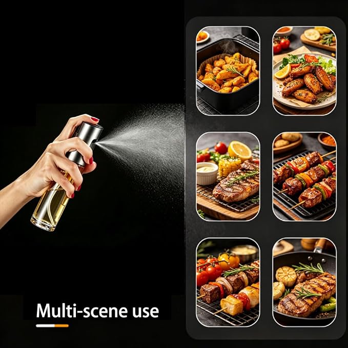 2 Pack Olive Oil Sprayer for Cooking (100ml x 2), Glass Olive Oil Spray Bottle with Scale, Stainless Steel Top Oil Mister for Air Fryer, Salad, BBQ, Frying, Baking -Kitchen Oil Sprayer