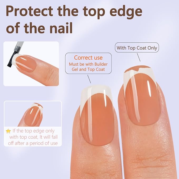 Misssix 150Pcs French Tip Press on Nails Short Square Brown Gel Fake Nails | No Need to File 3 in 1 Tips Pre-lasting, Fake Nails for Nail Art DIY 15 Sizes