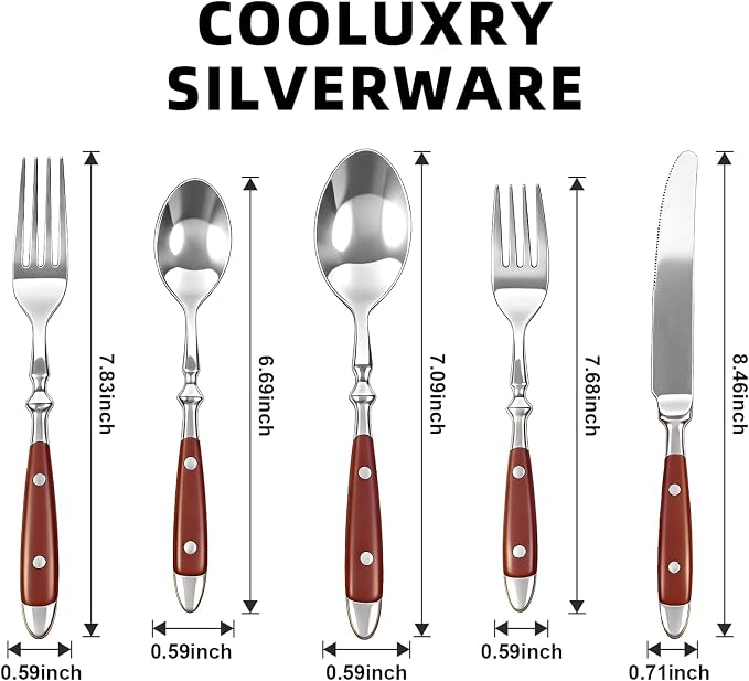 20pcs Brown Silverware Set Service for 4,Vintage Flatware Set with Brown Bakelite Handle, Stainless Steel Cutlery Set, Dishwasher Safe