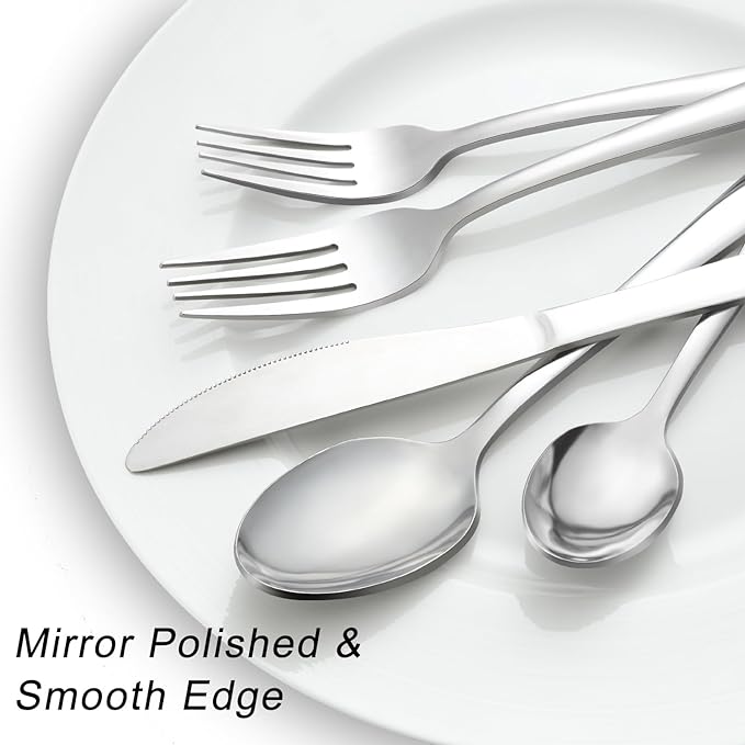 Pleafind 72-Pieces Silverware Set for 12, Flatware Set with Triple Rivet Steak Knives, Stainless Steel Cutlery Set, Include Forks Spoons and Knives Set, Utensil Sets for Home Restaurant