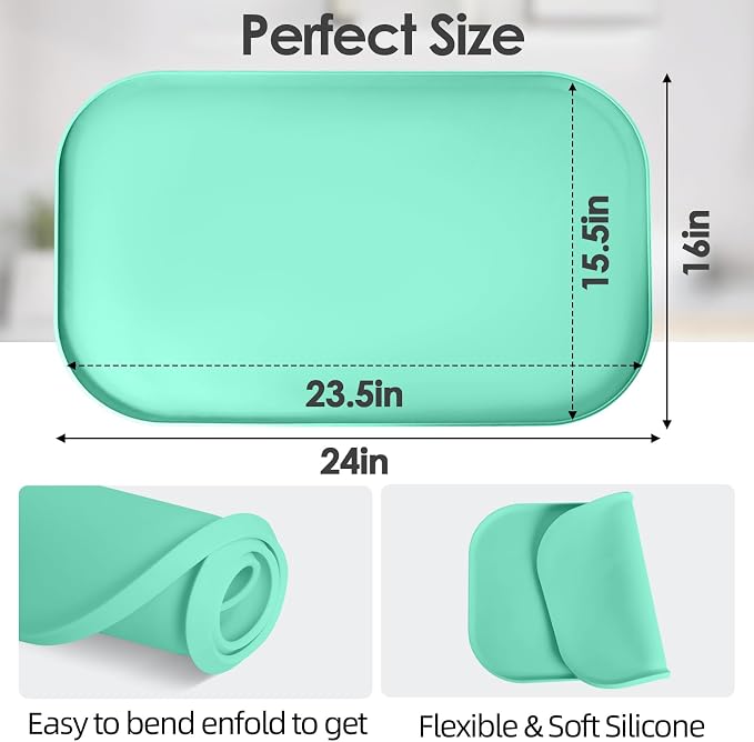 Silicone Coffee Maker Mat with Lip for Countertops, 24'' x 16'', Mint Green | Multi leak-proof coffee tray for countertop, non-slip silicone mat fits most coffee makers & espresso machines, wipe-clean