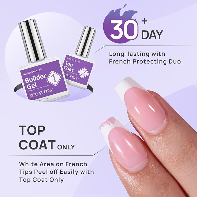 BTArtboxnails French Protection Set, Gel Glue, Builder Gel, Top Coat, 15ML | Long Lasting 30+ Days, Easy-to-Apply for Home DIY & Salon Manicure, All-in-one Gel Set for Sleek French Tips Nails, 3 boxes