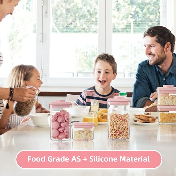 Airtight Food Storage Container - 7 Pcs One Button Handy Container Stackable Food Containers for Snacks Candy Salt Herbs Spices Coffee Bean Formula Popcorn BPA-Free Tight Seal
