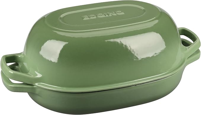 EDGING CASTING Enameled Cast Iron Oval Dutch Oven Pot with Lid, Dutch Oven for Sourdough Bread Baking, Bread Oven, Bread Dutch Oven, Oval Bread Pan, 7qt, Pistachio Green