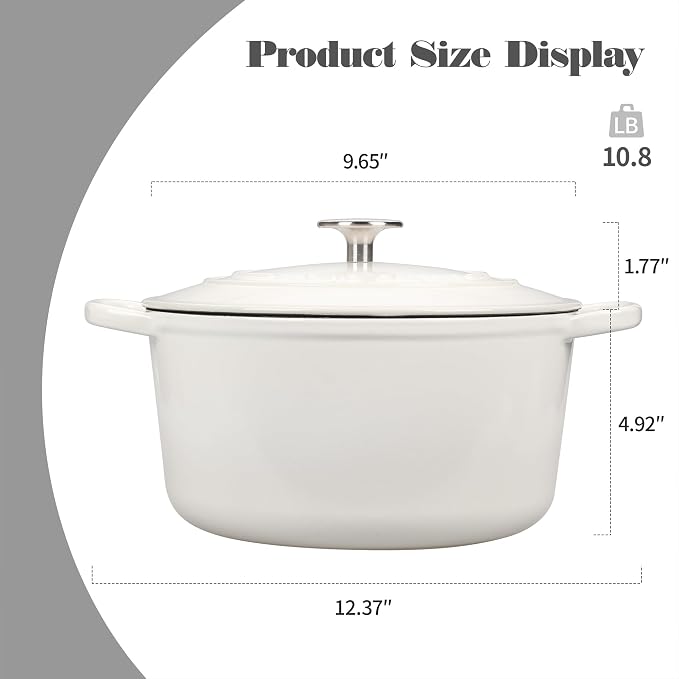 EDGING CASTING Enameled Cast Iron Dutch Oven with Sourdough Bread Baking Kit, Bread Dutch Oven with Lid, Includes Proofing Basket & Baking Tools, 5qt, White