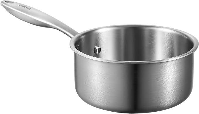 VEVOR 1.5 QT Saucepan, Stainless Steel Saucepan with Glass Lid, Multipurpose Nonstick Stainless Steel Small Cooking Sauce Pot with Ergonomic Handle, Friendly for Oven, Dishwasher, Induction Cooker