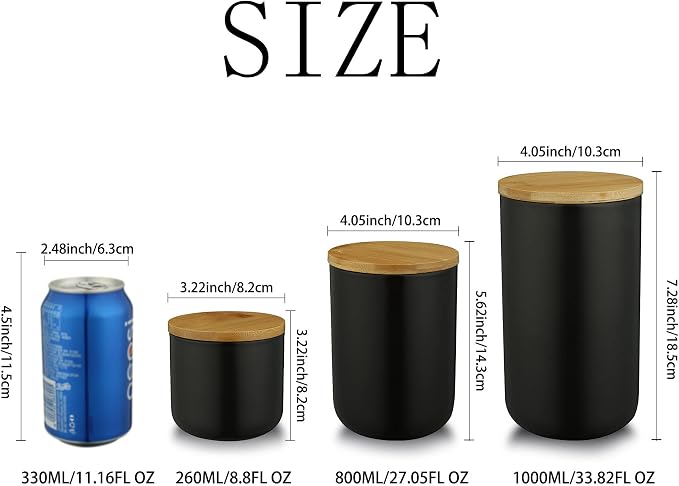 MilkyWay Food Storage Jar Ceramic Canisters With Airtight Seal Lid 27oz | Durable Ceramic Material, Airtight Bamboo Lid, Modern Damp-Proof Design, Ideal For Coffee And Tea(Black(M: 27oz/800ml))