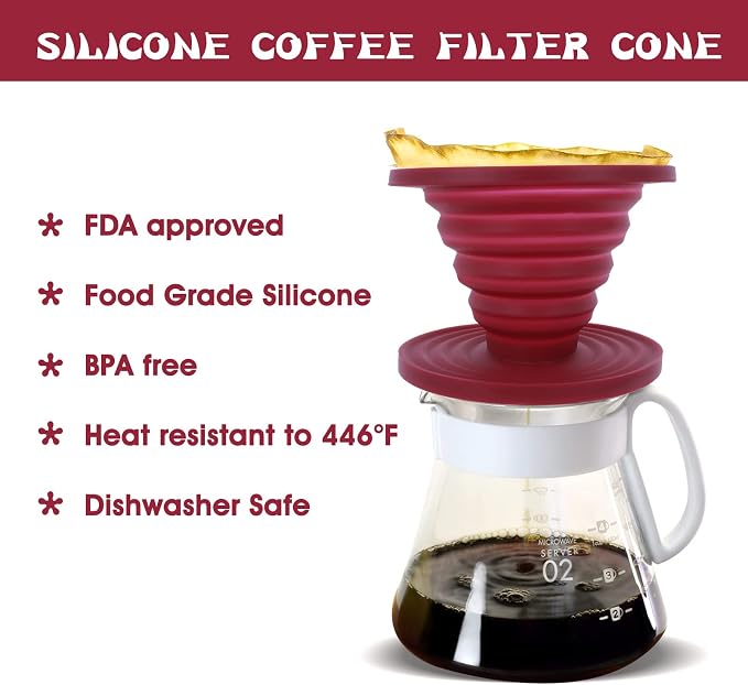 Prasacco Pour Over Coffee Dripper Foldable Travel Pour Over Coffee Maker | Portable Camping Coffee Maker Reusable Silicone Pour Over Coffee Filter for Backpacking Camping Home Office
