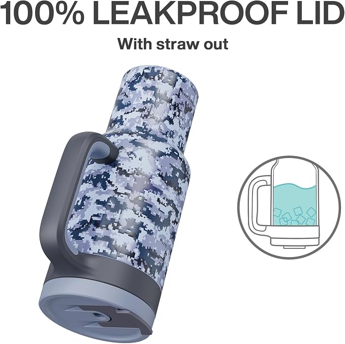 40 oz Camo Tumbler with Handle, 2-in-1 Straw and Sip Lid, Leakproof, Dishwasher Safe, Insulated Stainless Steel Travel Coffee Mug, Keeps Cold for 34 Hours, Fits in Car Cup Holder (Navy Digital)