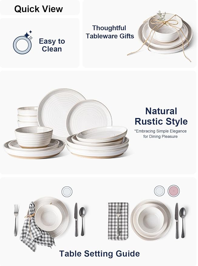 LE TAUCI Ceramic Dinnerware Sets for 4, 12 Piece Plates and Bowls Sets, Chip Resistant Kitchen Dish Set, Microwave & Dishwasher Safe, Arctic White (8"&10" Plate, 28oz Bowl)