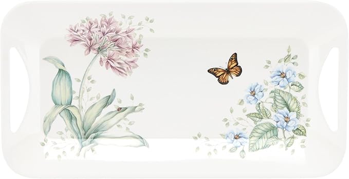 Lenox Butterfly Meadow Melamine Serving Tray | lightweight, bpa-free, dishwasher safe | 15.25 inch length | floral entertaining, food tray, gift for women