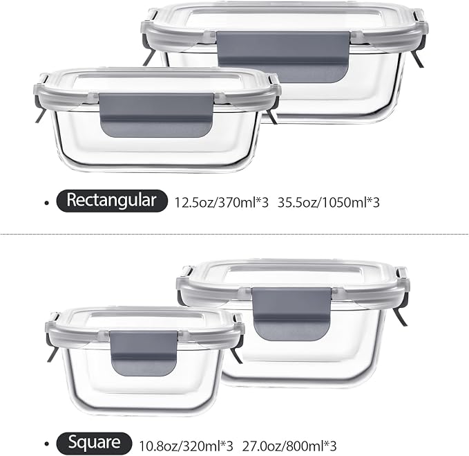 24 Pieces Glass Food Storage Containers with Lids,Glass Meal Prep Containers Set with Locking Lid,Airtight Glass Lunch Container for Kitchen,BPA Free(12 Lids & 12 Containers)