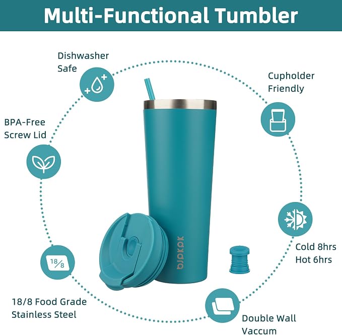 BJPKPK 26 oz Coffee Tumbler with Straw, Insulated Stainless Steel Cup | Double Wall Vacuum, Leak Proof Lid, Keeps Hot/Cold/Iced, BPA Free, Dishwasher Safe, Travel & Outdoor, Laguna