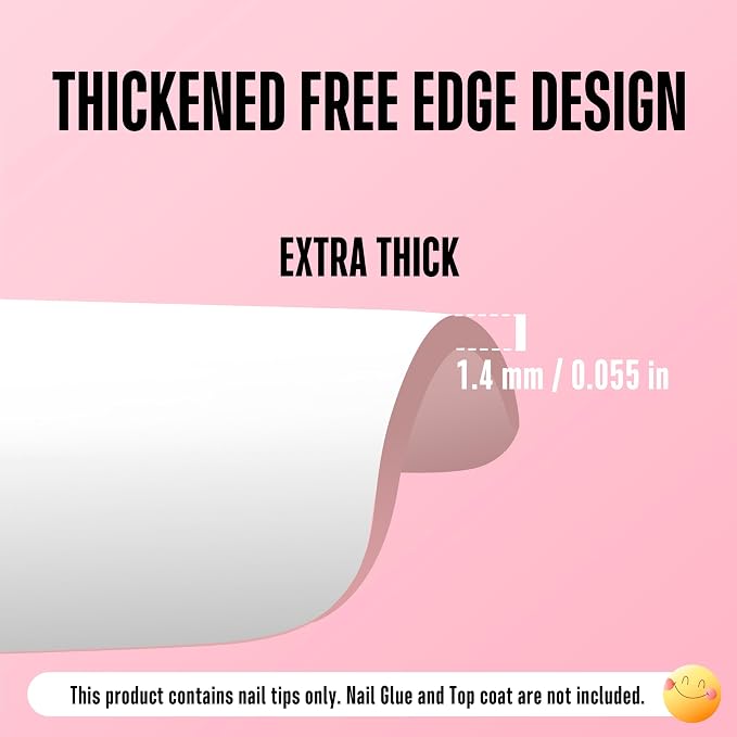 NOVO OVO Old School Retro French Tips Nails Press on, Medium Length Tapered Square BABY PINK, Extra Thick Soft Gel Fake Acrylic Extension, Need Builder Gel, Top Coat, Glue 15 Sizes 240 pcs