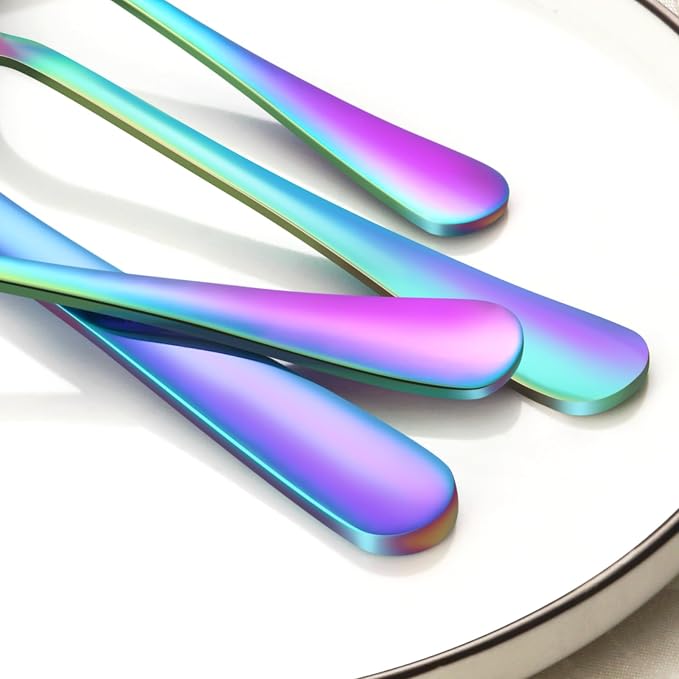 24-Piece Rainbow Silverware Set with Steak Knives Black Stainless Steel Flatware Set for 4 Food Grade Tableware Cutlery Set Rust-proof, Mirror Polished, Dishwasher Safe