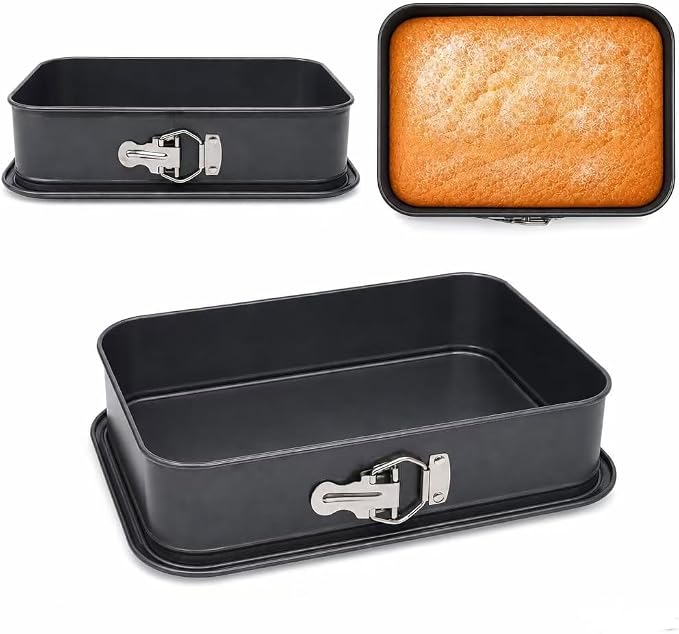 Rectangular Springform Cake Pan 11.02"x7.09"x2.55" - Leakproof Non-Stick Carbon Steel Cheesecake Pan with Removable Bottom Baking Pan for Cakes, Brownies, Lasagna & More
