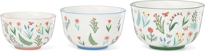 Oneida First Blooms Porcelain Nesting Bowls, Set of 3 | dishwasher safe, microwave safe | space-saving nesting design | kitchen and dining essential | 3.81 inch, 46oz