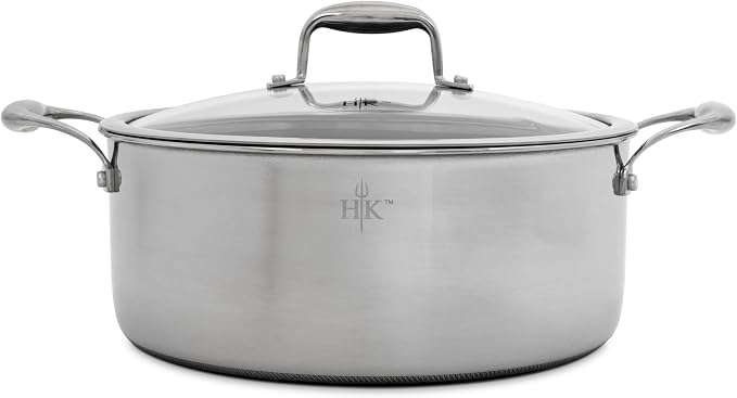 Hell’s Kitchen Hybrid 7.5-Qt Pot with Lid, Tri-Clad Stainless Steel & PFAS-Free Ceramic Nonstick, no PFOA, no PTFE, no Teflon, Non-Toxic Cookware, Metal Utensil Safe, All Cooktops and Oven Safe | Induction Cookware, Stock Pot With Lid, Tri Clad Stainle...