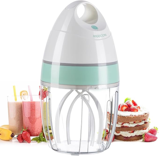 MIGECON Stand Mixer Electric Kitchen Mixer 900ml Egg Electric Whisk, White | Hands-Free Shampoo Frother, Rechargeable Egg Beater for Cake Baking, Milk Frother, One-Click Operation
