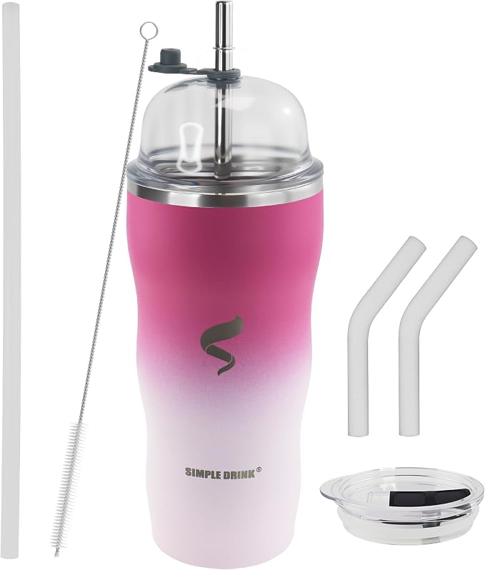20 oz Insulated Tumbler, Straw and Flat Lids, White Red | 18/8 stainless steel, double-wall vacuum insulation, BPA-free materials, reusable straw, for everyday hot and cold drinks.