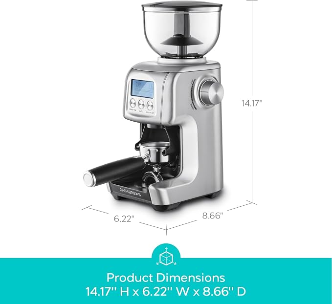 CASABREWS Tornado Electric Conical Burr Coffee Grinder with LCD Display | 77 Precision Grind Settings for French to Espresso, LCD Display, Custom Grind Time, Durable Stainless Steel Design for Home