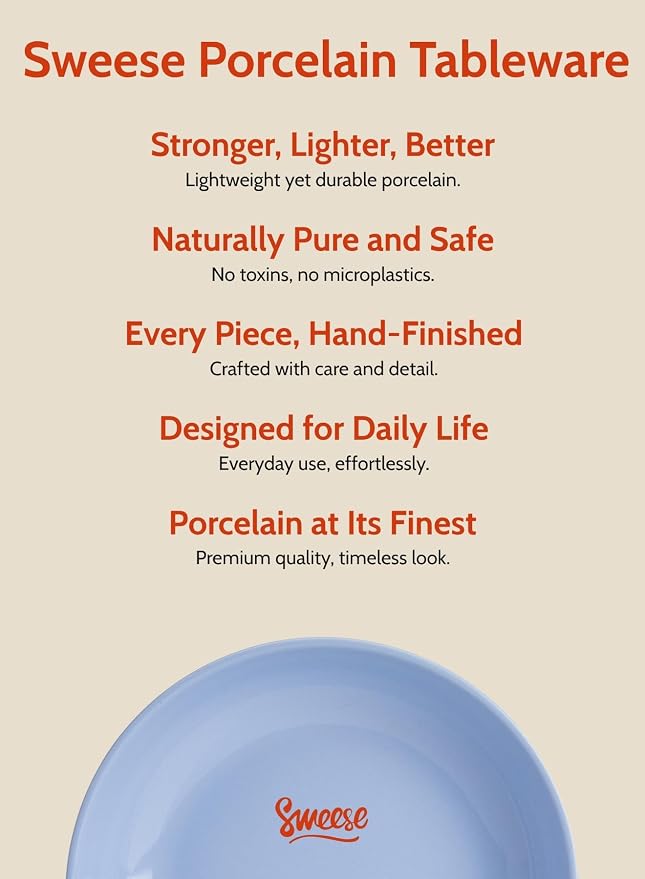 Sweese Pasta Bowls, 22 Ounce Salad Serving Bowls Set of 6, 7.6 Inch Porcelain Plates for Serving Dinner, Salad - Microwave Dishwasher Safe, Cool Assorted Colors