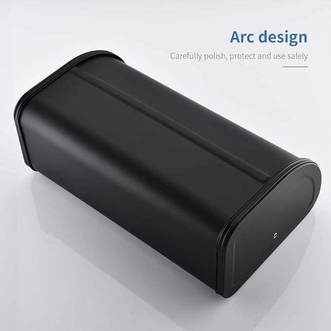 HILFA Stainless Steel Bread Box with Roll Up Lid, For Easy Kitchen Counter Storage, Bread Bin Holder,17.5X11.5X7.5 inch, Matte Black For Home and Kitchen