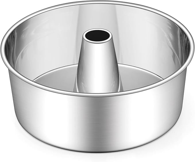 E-far 10-Inch Angel Food Cake Pan, Stainless Steel Tube Pan for Baking | Ideal for Pound Chiffon Cake, One-piece Design & Non-toxic, Dishwasher Safe