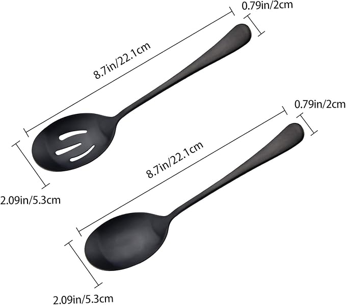 AOOSY 8.7Inch Matte Black Stainless Steel Serving Spoon Set,6Pcs | Serving Spoons x 3, Slotted Spoons x 3,Utility Advanced Buffet Utensils, Premium Skimmer & Perforated Design