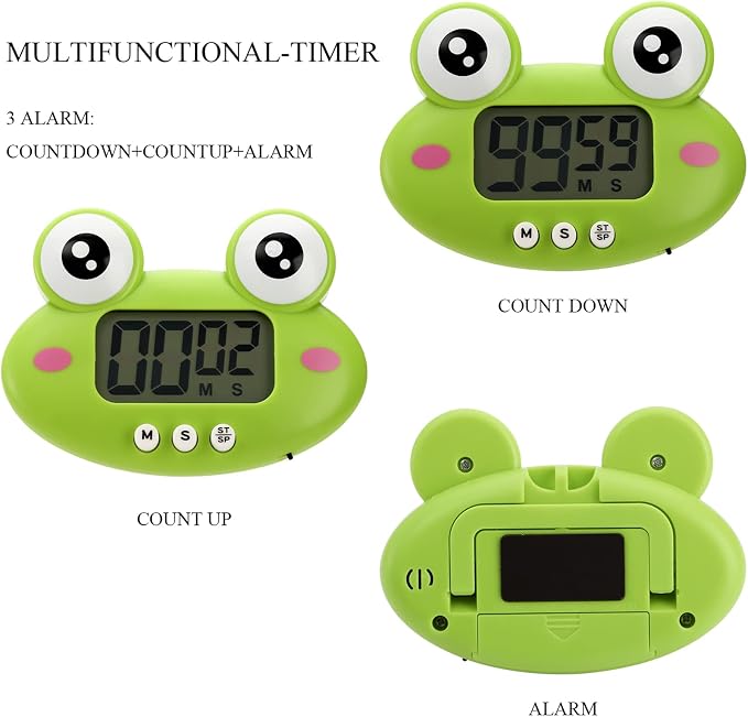 3-Pack Digital Kitchen Timer, Small Electronic Timers for Cooking, Magnetic Cute Timer Clock with Stand for Kid, Teacher, Senior, Exercise, Study, Baking, Big Digits, Loud Alarm, Count Up Down