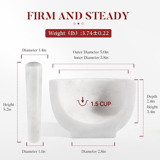 Marble Mortar and Pestle Set, 5"-1.5 Cups Grinder Bowl for Guacamole, Salsa, Pill Crusher, Spice, Herb, Garlic, Nut, Heavy Duty Grinder for Kitchen(Namib Fantasy)
